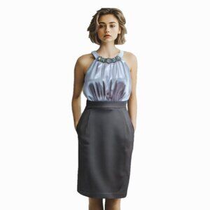 Jones Studio Bead & Crystal Embellished Gray & Black Dress, Size 10